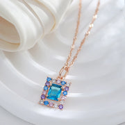 Colar Feminino Cobre Quadrado Topázio Halo Colorido Ouro Rosé 585
