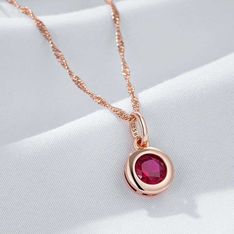 Colar Feminino Cobre Rubi Bezel Redondo Minimalista Ouro Rosé 585