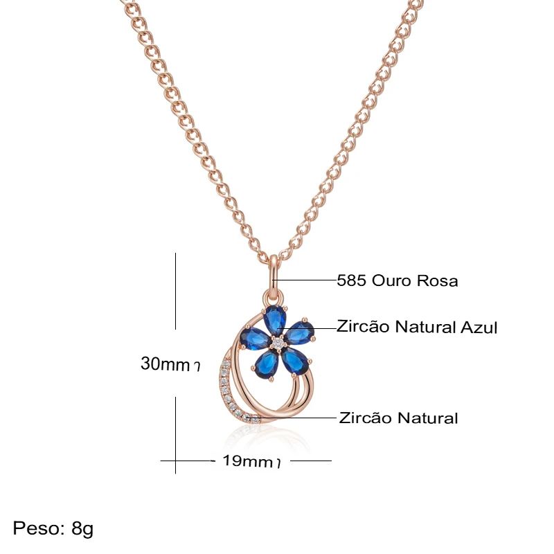 Colar Feminino Cobre Flor Safira Azul Pear Argola Pavê Ouro Rosé 585