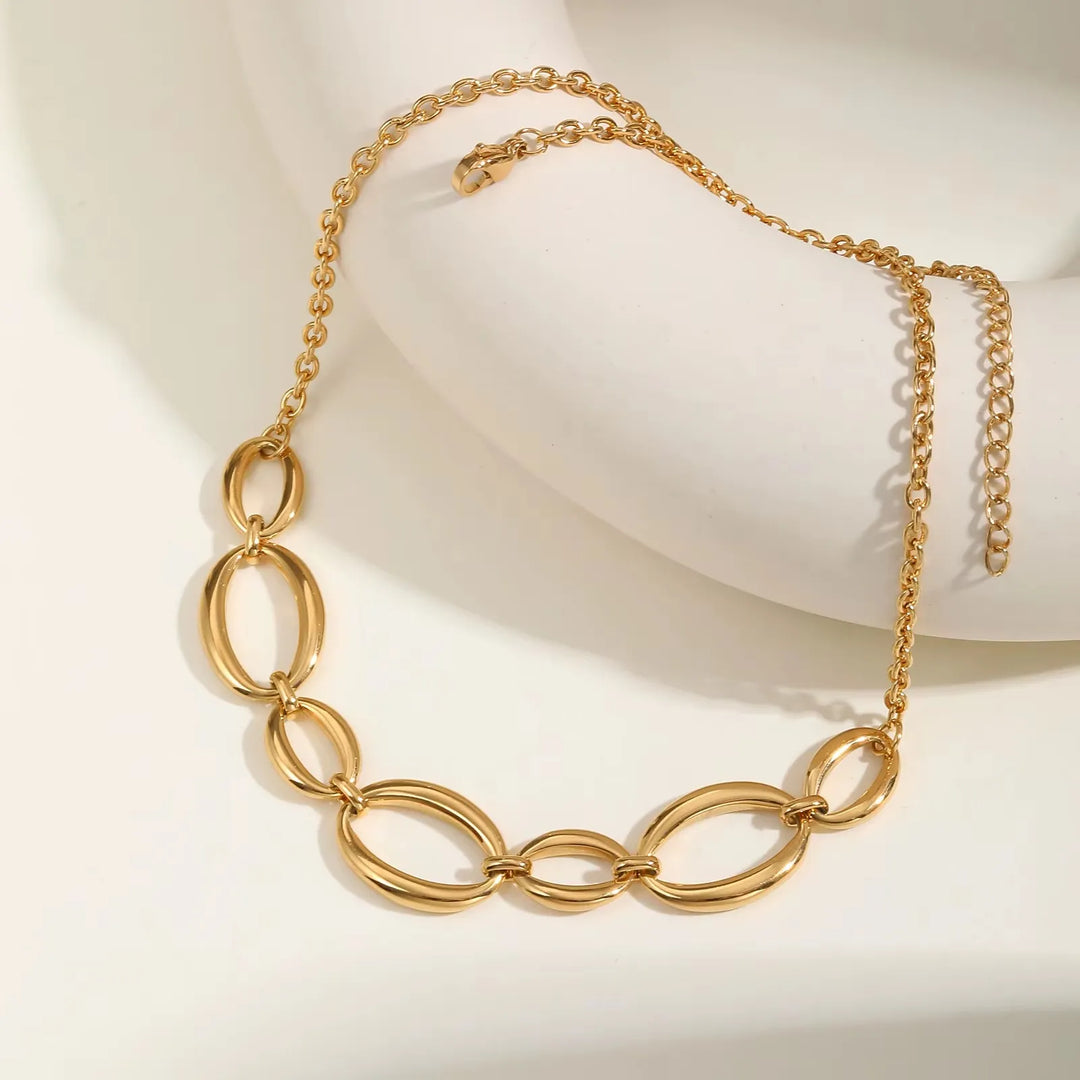 Colar Feminino Corrente Oval Artesanal Chic em Aço Inoxidável