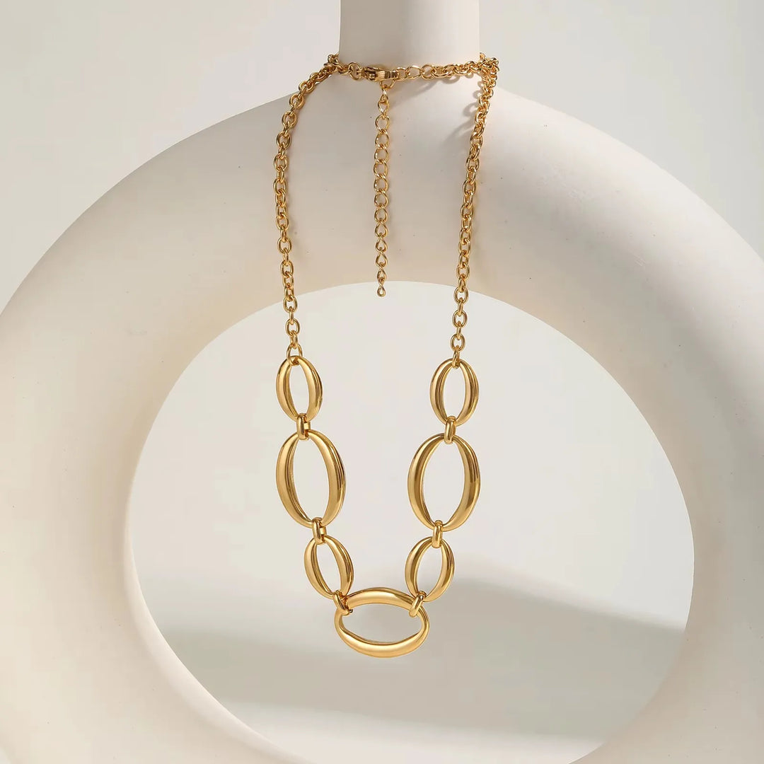 Colar Feminino Corrente Oval Artesanal Chic em Aço Inoxidável