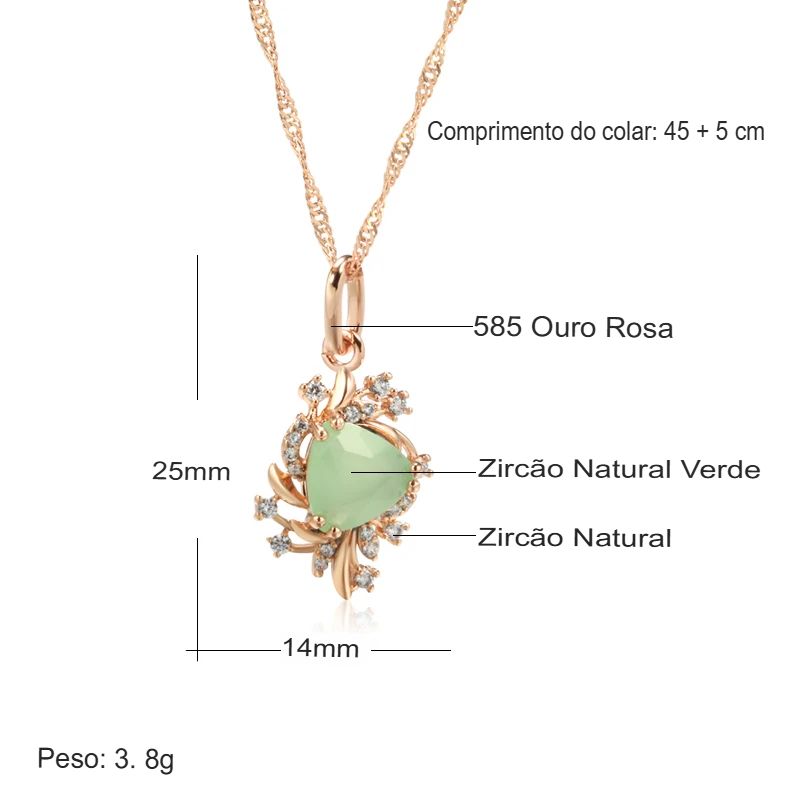 Colar Feminino Cobre Jade Triangular Moldura Floral Zircônia Verde Menta Ouro Rosé 585