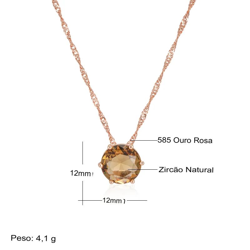 Colar Feminino Cobre Solitário Zircônia Oliva Citrino Garras Ouro Rosé