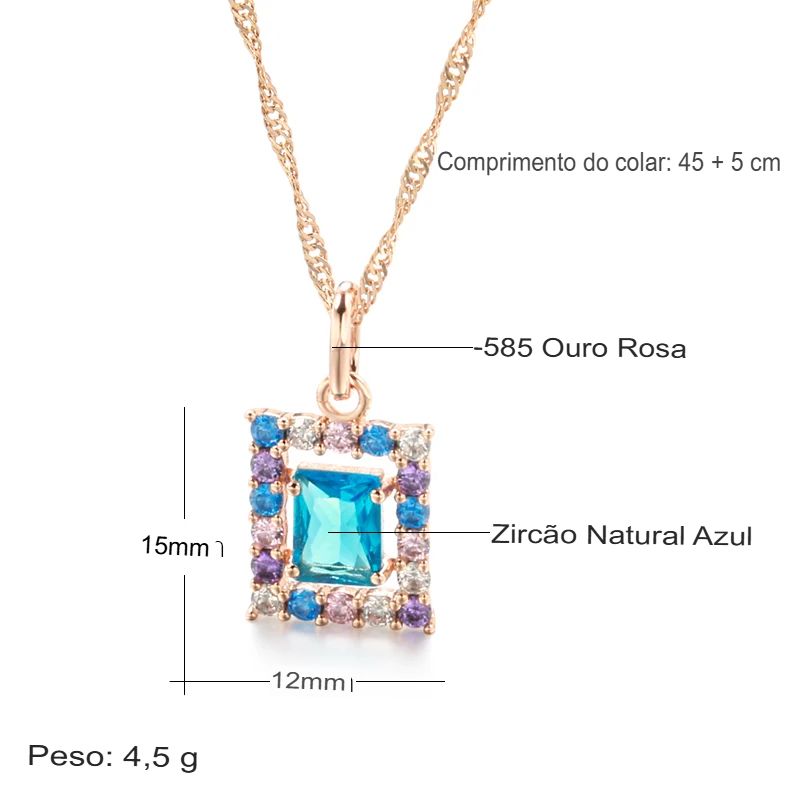 Colar Feminino Cobre Quadrado Topázio Halo Colorido Ouro Rosé 585