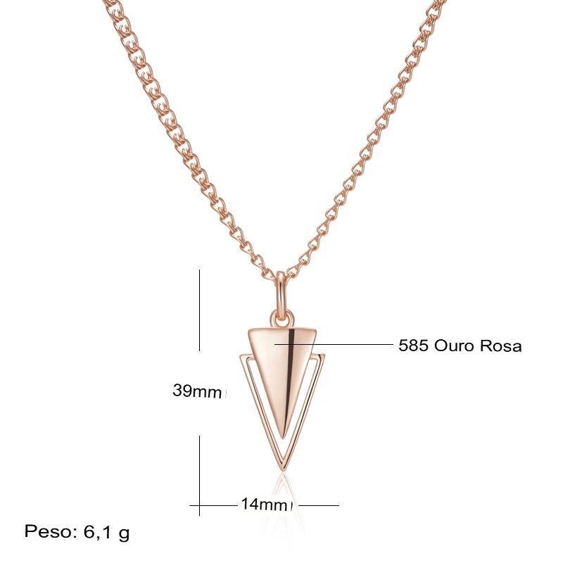 Colar Feminino Cobre Triângulo Duplo Sobreposto Polido Geométrico Ouro Rosé 585