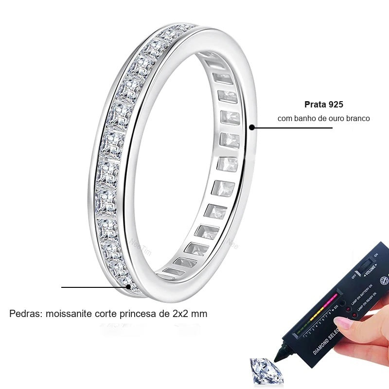 Detalhes da aliança eternidade: moissanites corte princesa de 2x2 mm em prata 925