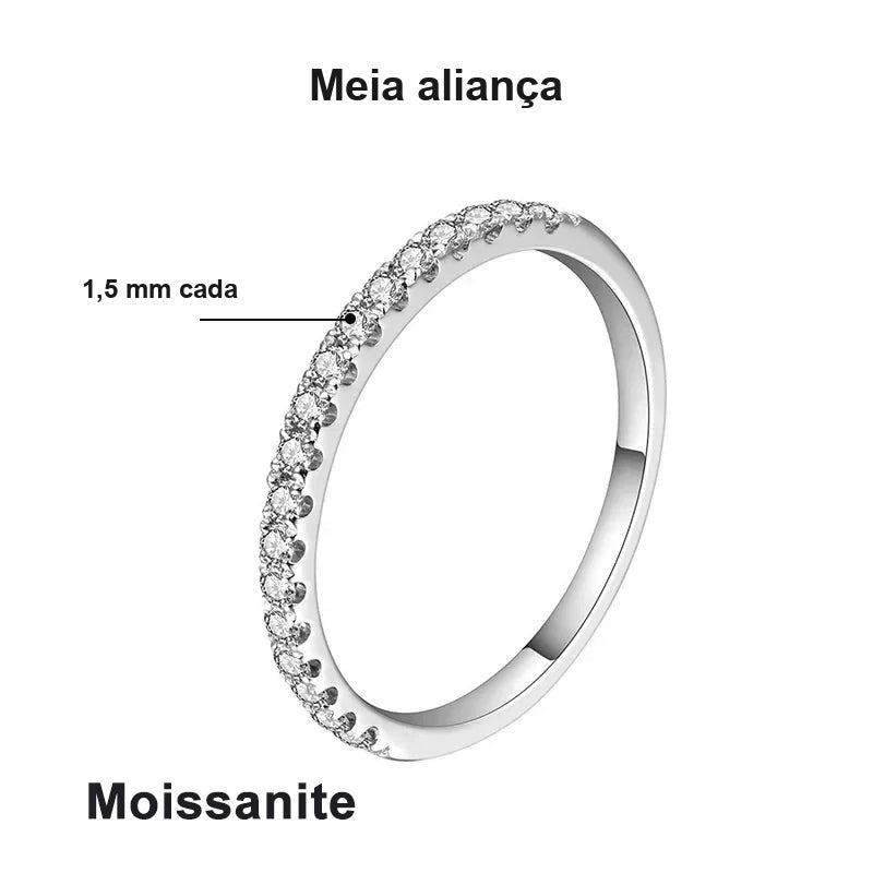 Modelo meia aliança: moissanites de 1,5 mm cada