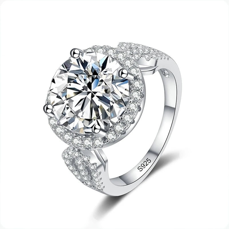 Anel de moissanite 5 ct com halo cravejado em prata 925