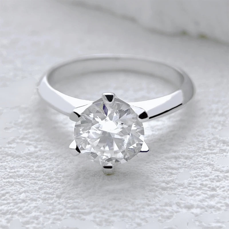 Anel solitário clássico de moissanite 6 garras em prata 925