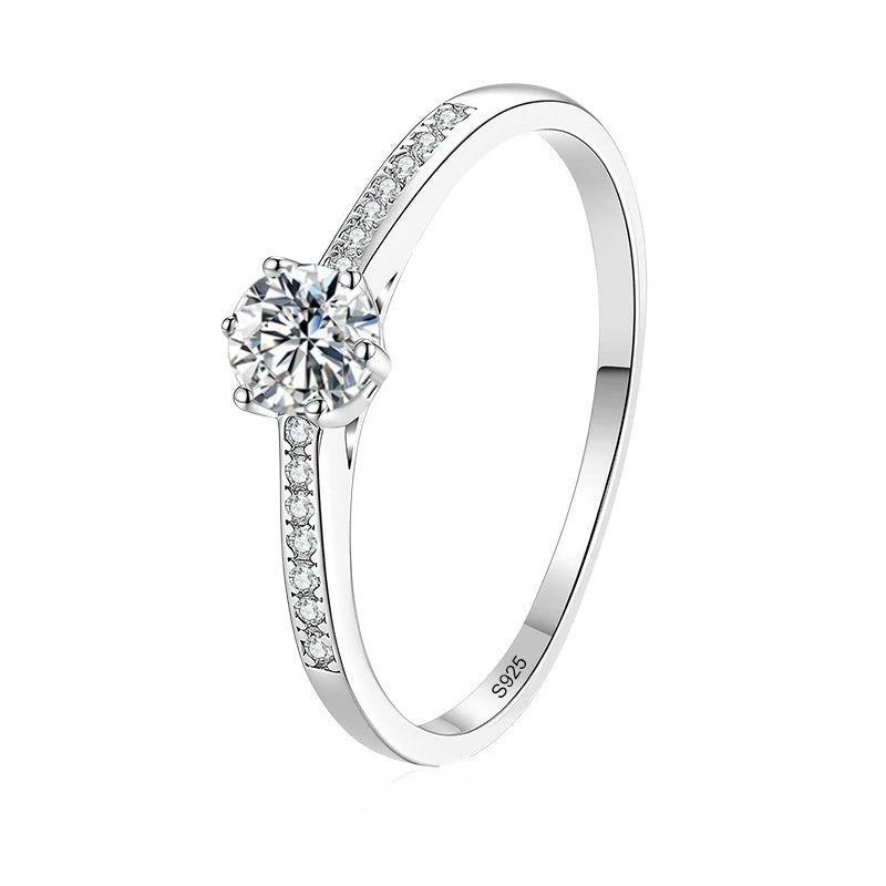 Anel solitário de moissanite 0,3 ct com aro cravejado em prata 925