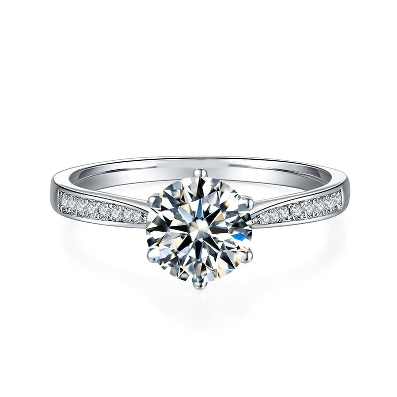 Anel solitário de moissanite branca 1ct com aro cravejado em prata 925