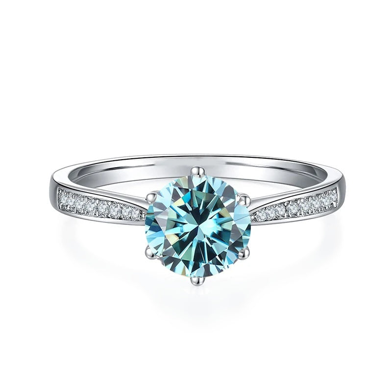 Anel solitário de moissanite azul com aro cravejado