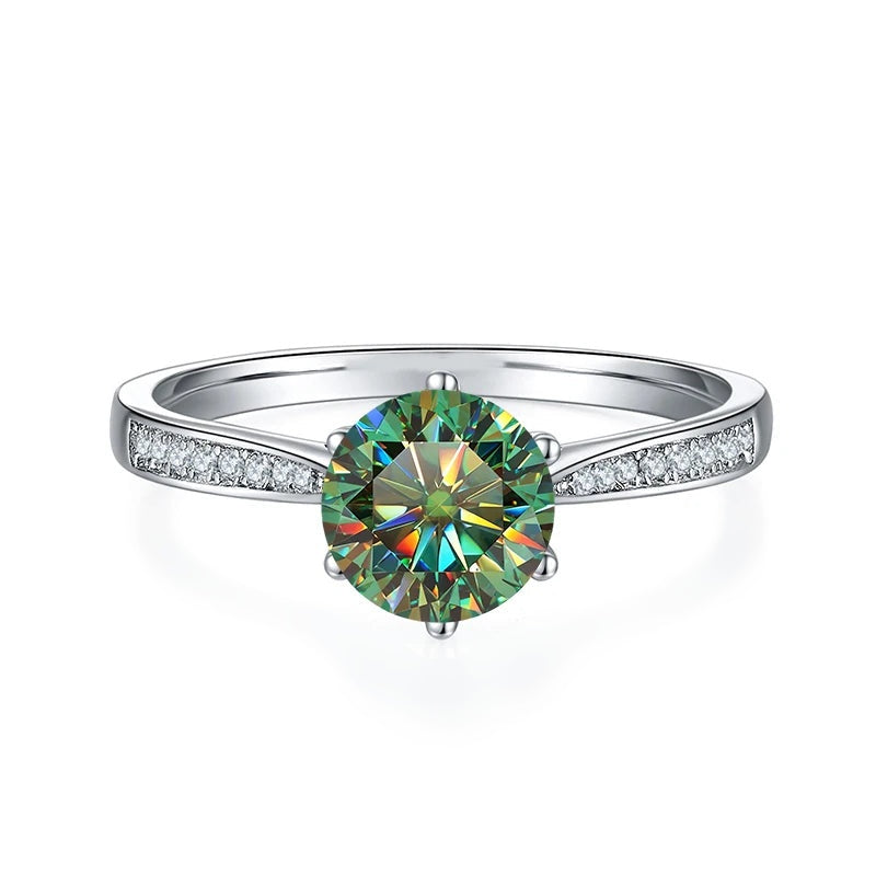 Anel solitário de moissanite verde com aro cravejado