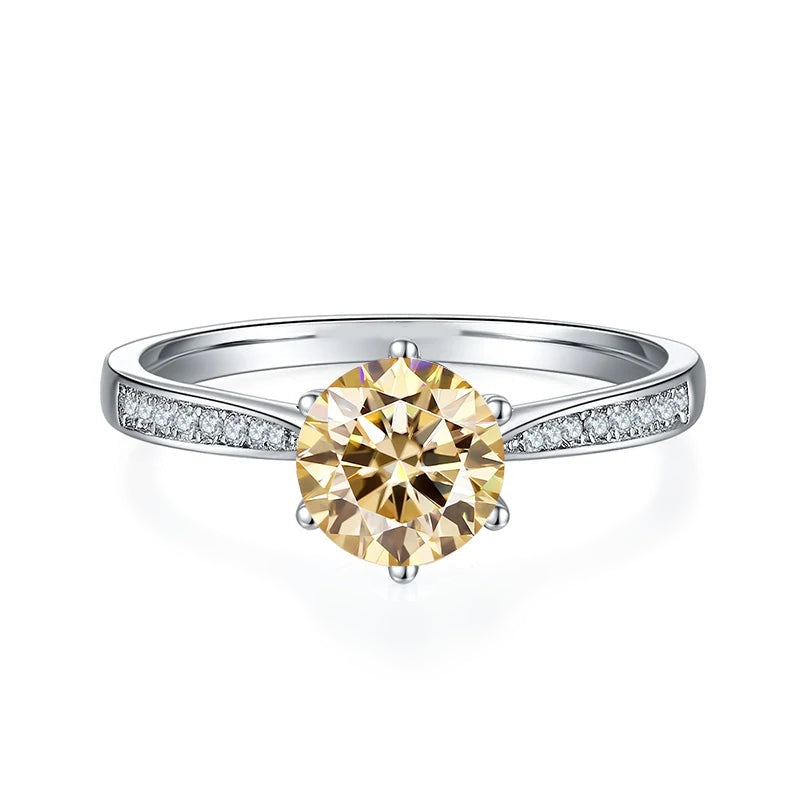 Anel solitário de moissanite champanhe com aro cravejado