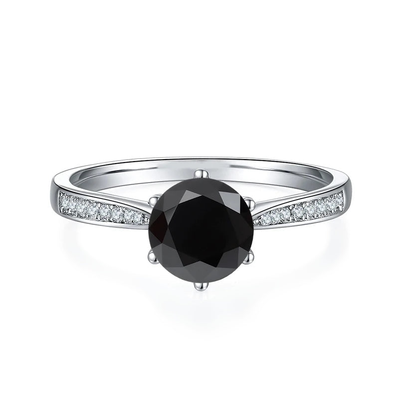 Anel solitário de moissanite preta com aro cravejado