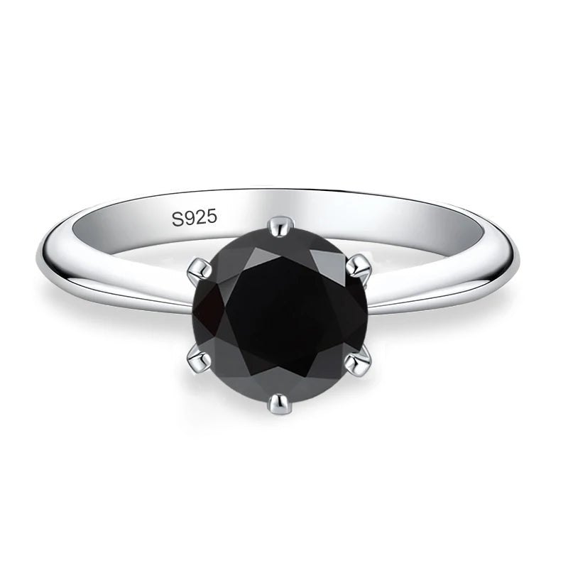 Anel solitário de moissanite preta com aro liso