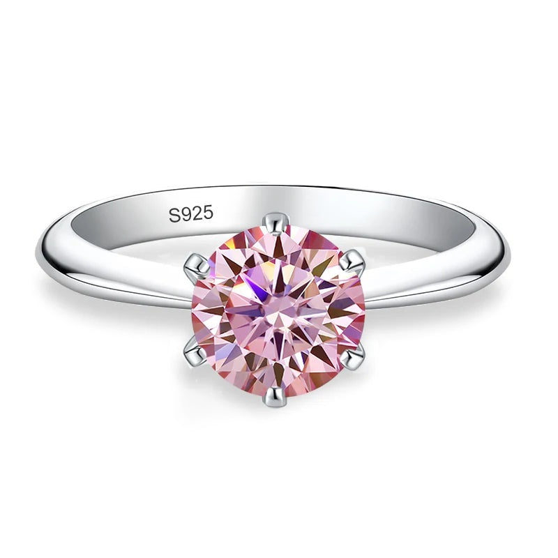 Anel solitário de moissanite rosa com aro liso