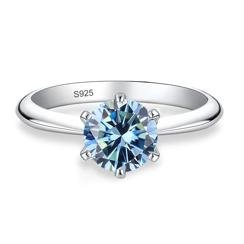 Anel solitário de moissanite azul com aro liso