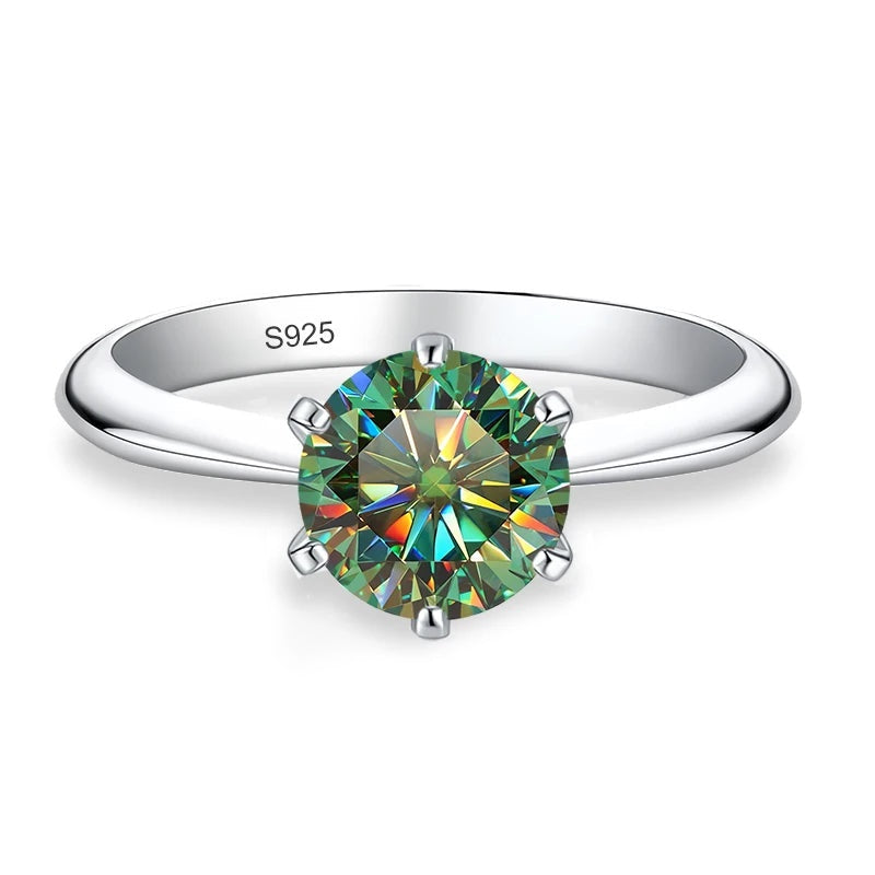 Anel solitário de moissanite verde com aro liso