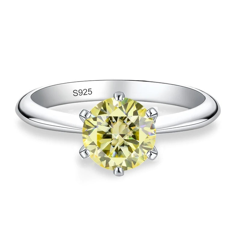 Anel solitário de moissanite amarela com aro liso