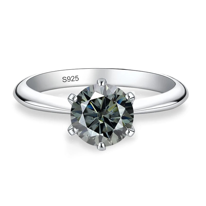 Anel solitário de moissanite cinza com aro liso