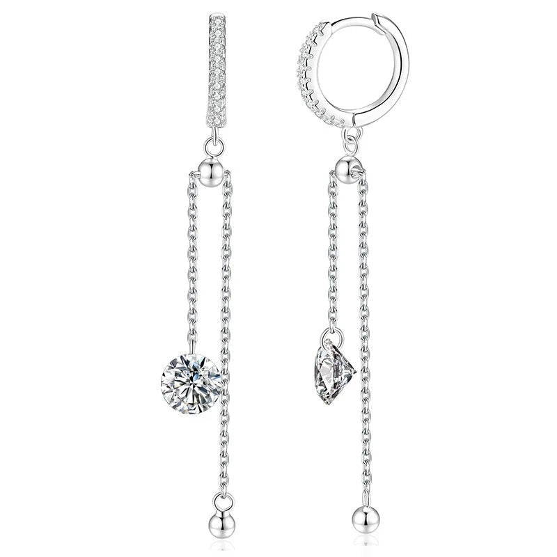 Brinco argolinha com corrente e moissanite de 1 ct em prata 925