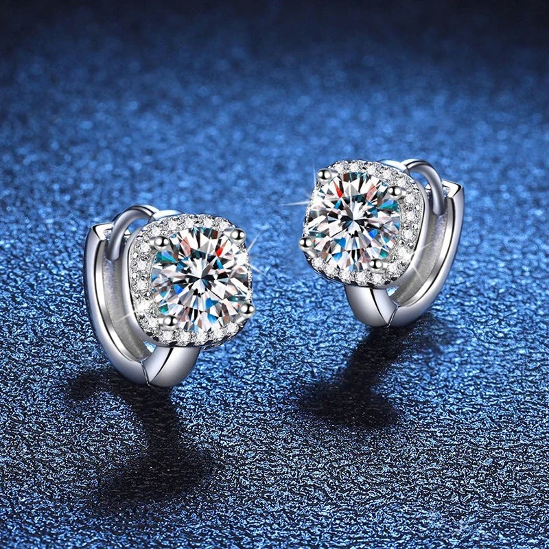 Par de argolinhas halo quadrado de moissanite