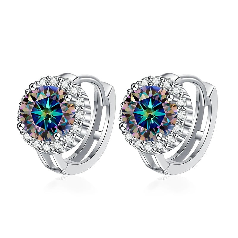 Argolinha halo redondo de moissanite arco-íris