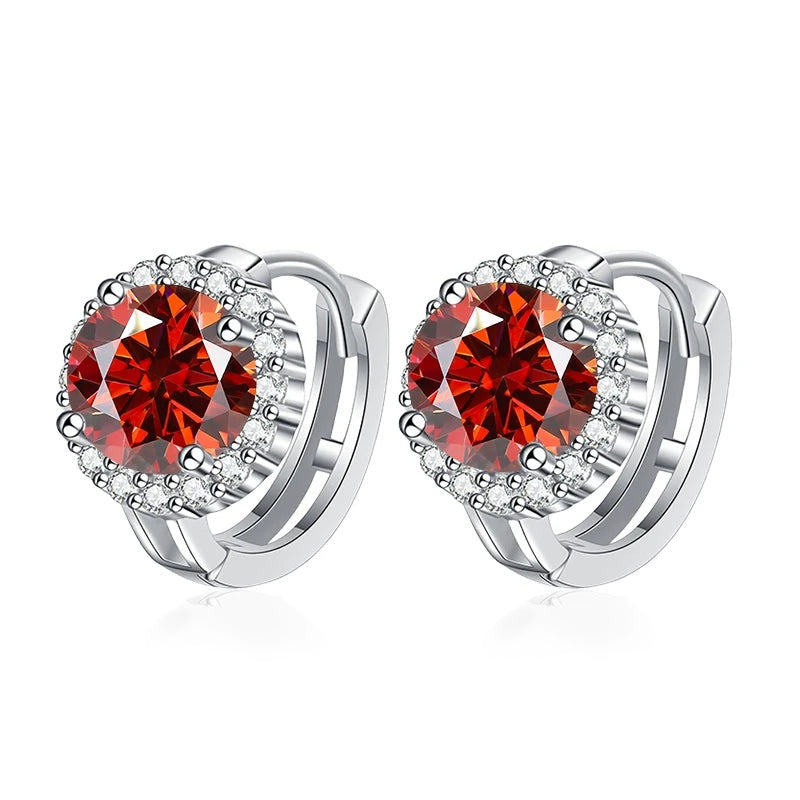 Argolinha halo redondo de moissanite vermelha