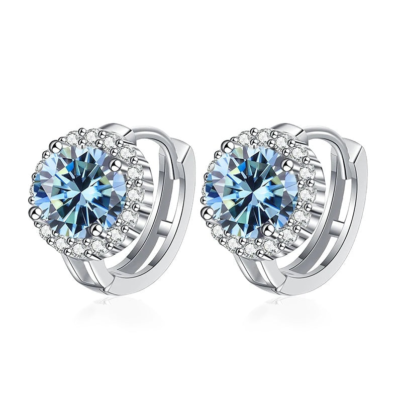 Argolinha halo redondo de moissanite azul