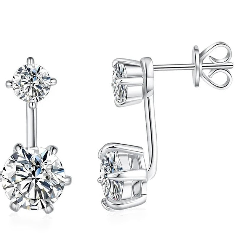 Brinco ear jacket duplo de moissanite em prata 925