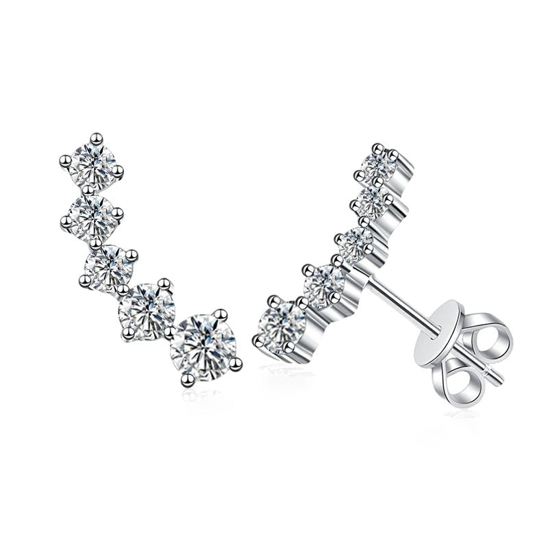 Par de brincos escalada ear climber de moissanite em prata 925