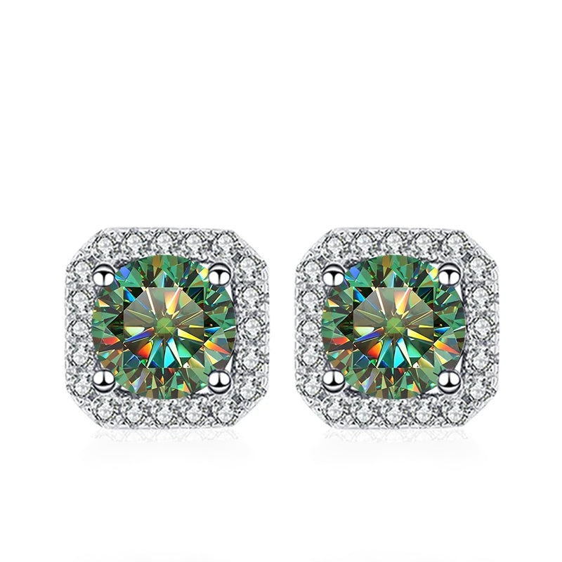 Brinco halo quadrado de moissanite verde