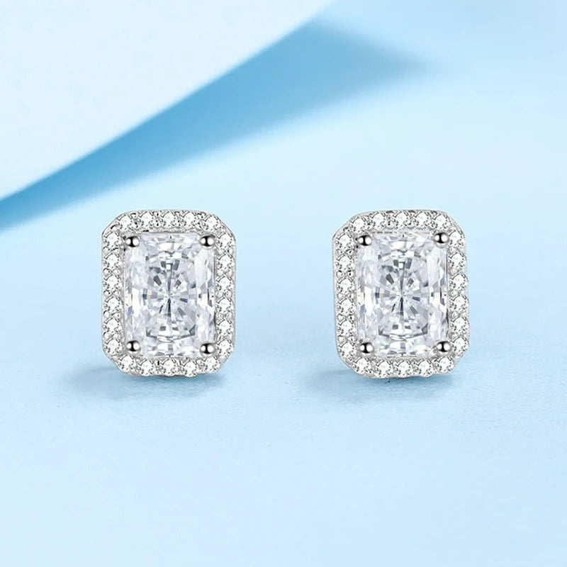 Brinco de moissanite lapidação radiante com halo