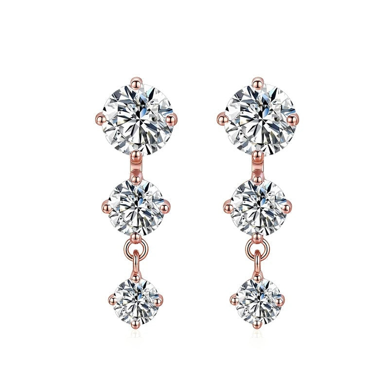 Brinco pendente de moissanite degradê com banho de ouro rosé