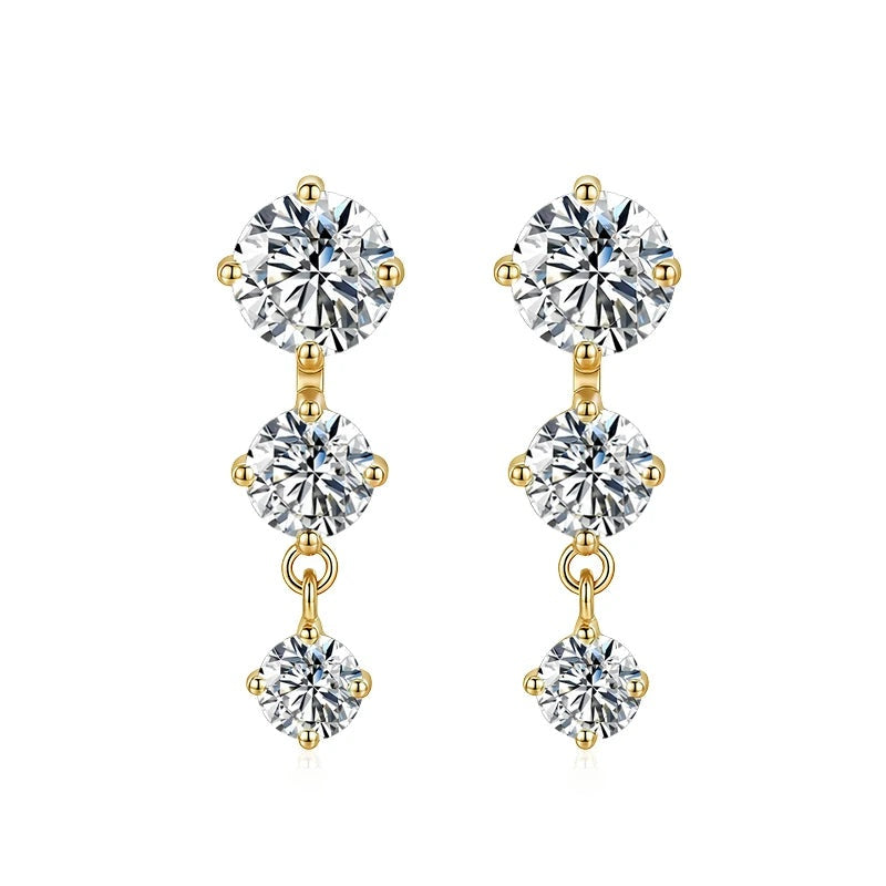 Brinco pendente de moissanite degradê com banho dourado