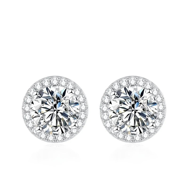 Brinco ponto de luz halo de moissanite em prata 925