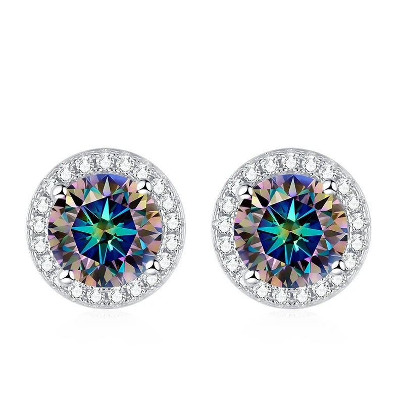 Brinco ponto de luz halo de moissanite arco-íris