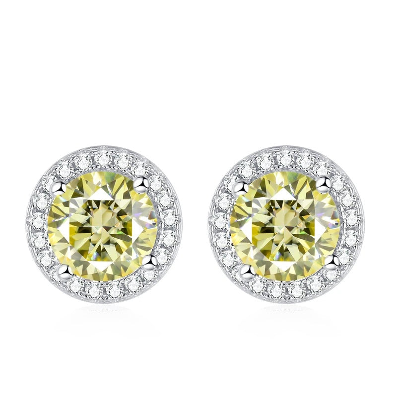 Brinco ponto de luz halo de moissanite amarela
