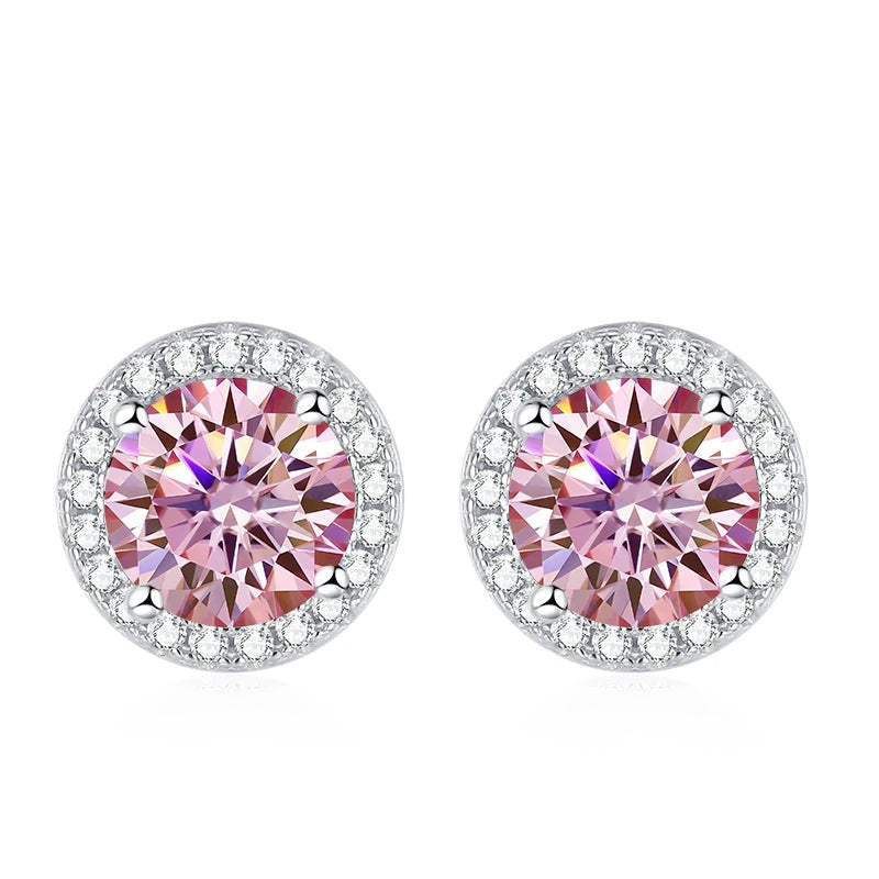 Brinco ponto de luz halo de moissanite rosa