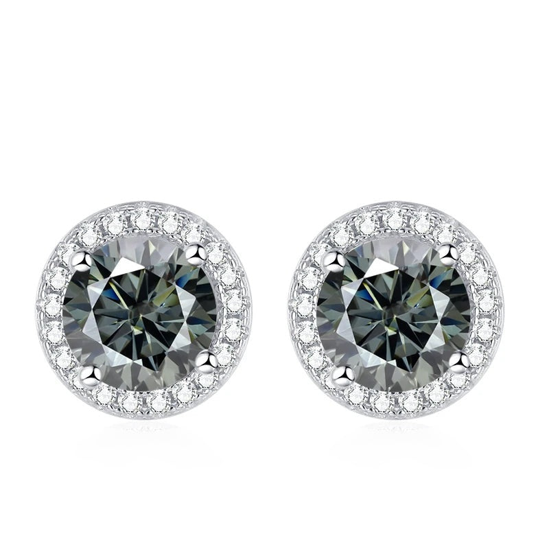 Brinco ponto de luz halo de moissanite cinza