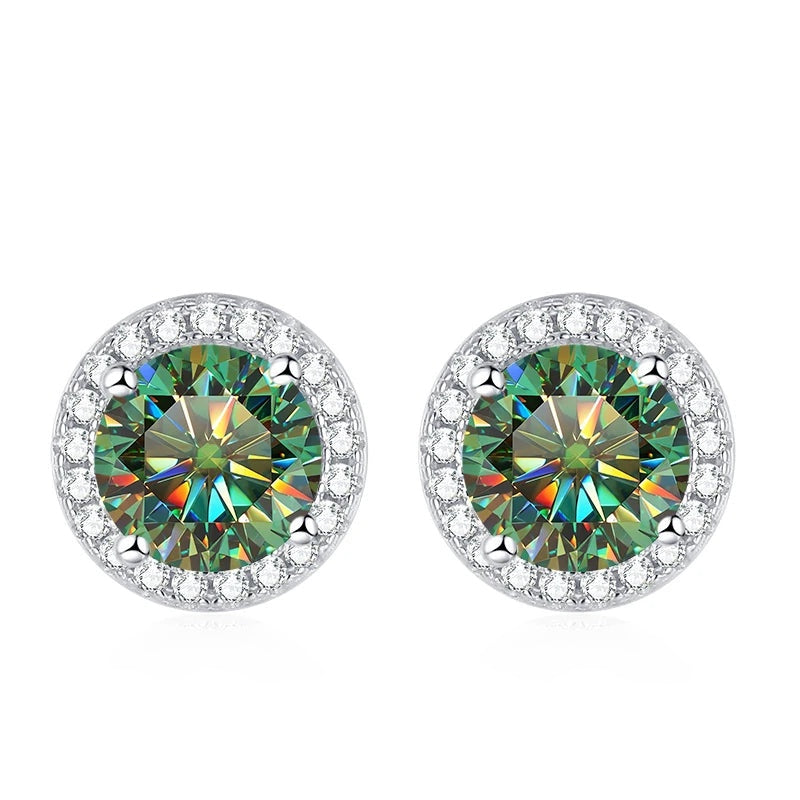 Brinco ponto de luz halo de moissanite verde