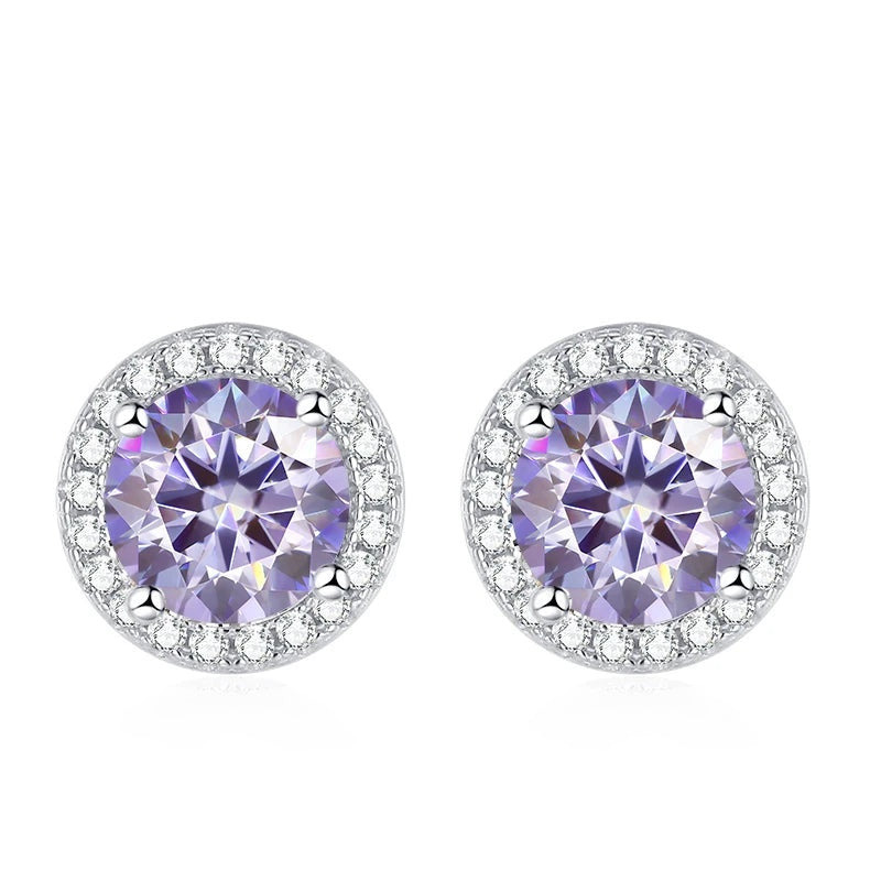 Brinco ponto de luz halo de moissanite lilás
