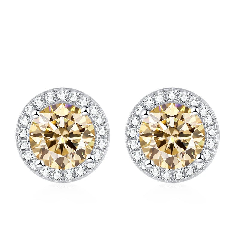 Brinco ponto de luz halo de moissanite champanhe