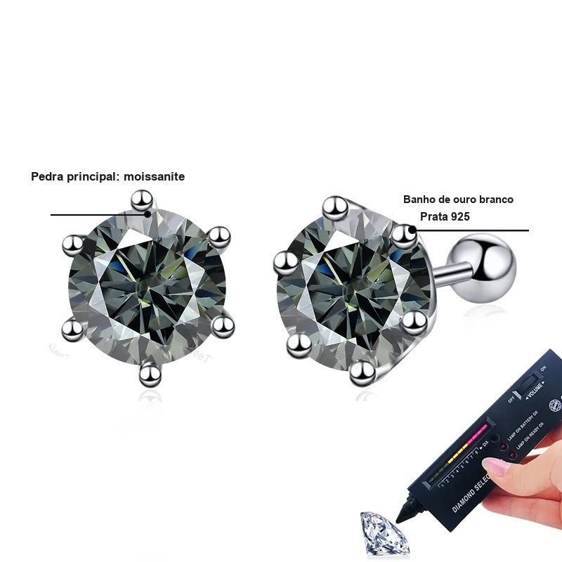 Detalhes do brinco ponto de luz de moissanite colorida em prata 925 com banho de ouro branco