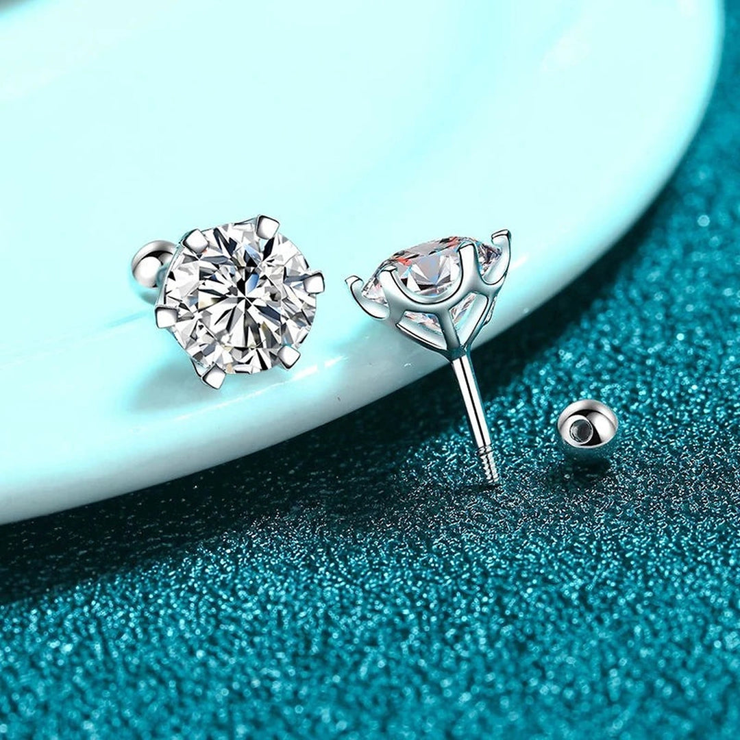Brinco ponto de luz de moissanite branca com tarraxa em bolinha