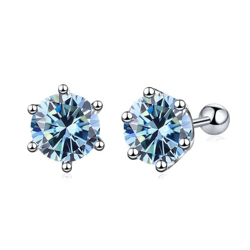 Brinco ponto de luz de moissanite azul em prata 925