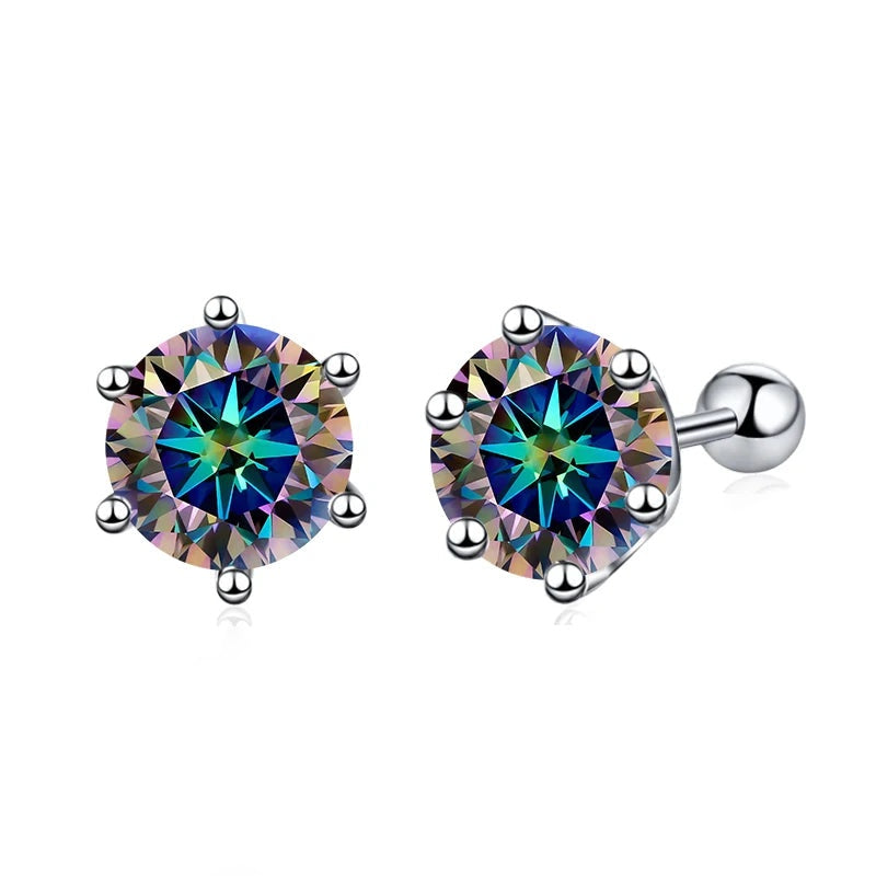 Brinco ponto de luz de moissanite arco-íris em seis garras