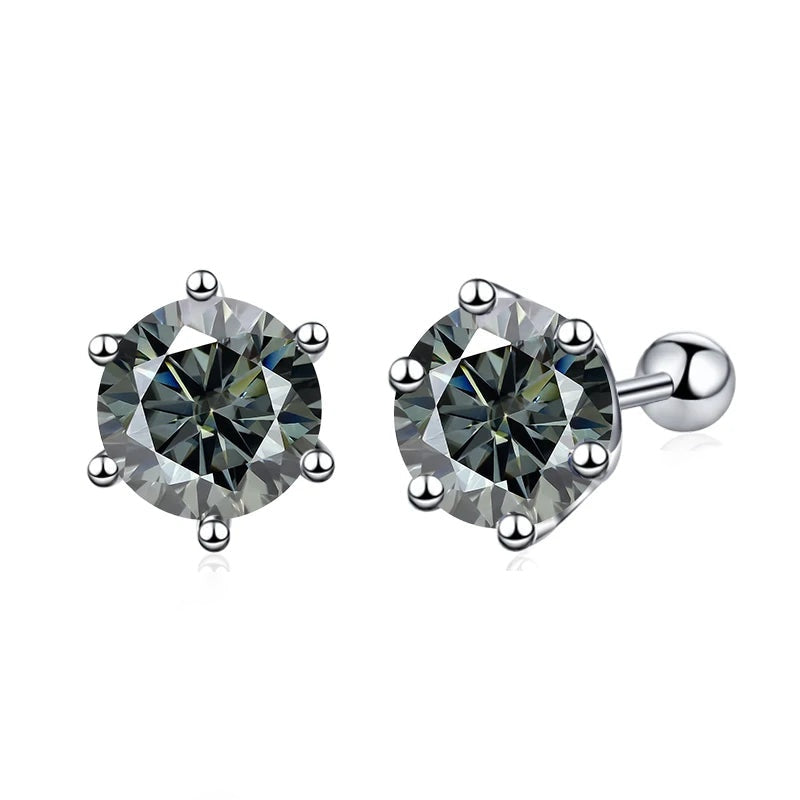 Brinco ponto de luz de moissanite cinza em prata 925