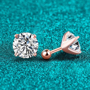 Brinco ponto de luz de moissanite em ouro rosé com fecho de rosca